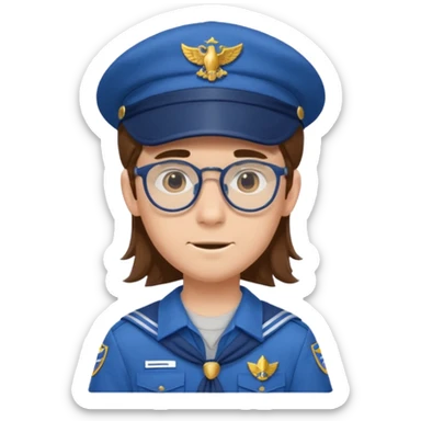 scout boy long hair spectacled blue uniform with cap very unique looking sticker