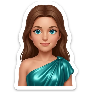 Juno from Roman Mythology with cyan-blue eyes, long brown hair, teal metallic peplos sticker