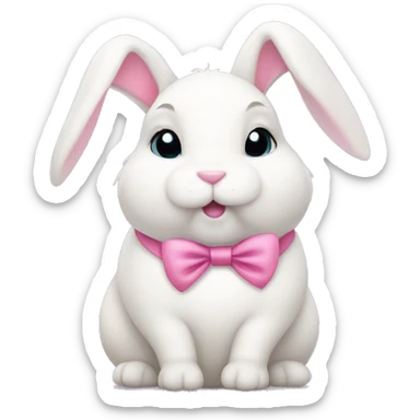 Fat white bunny with pink bow  sticker