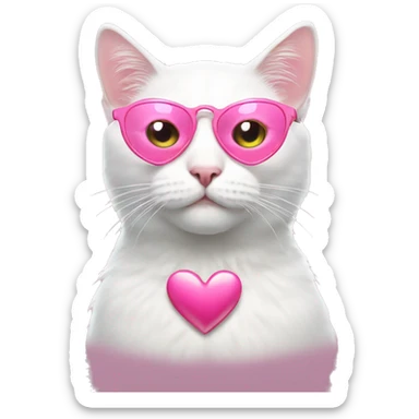 cool white cat wearing pink heart shaped glasses sticker
