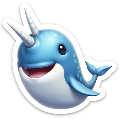 Cinematic Comical Narwhal Portrait Emoji, Head tilted dramatically with an exaggeratedly shocked expression, featuring a streamlined body with a prominently spiraled tusk and wide, comically expressive eyes brimming with disbelief, Simplified yet hilariously expressive features, highly detailed, glowing with a slightly sassy glow, high shine, dramatic yet playful, stylized with an air of quirky oceanic attitude, bright and endearing, soft glowing outline, capturing the essence of a meme-worthy narwhal that appears ready to side-eye its way into internet fame instantly! sticker