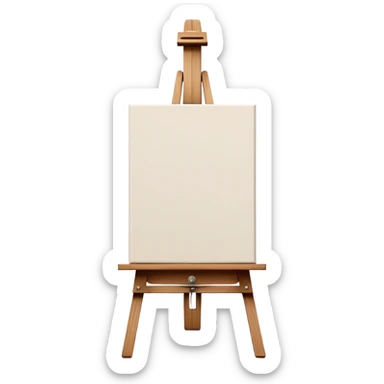 Cinematic Realistic image of a pristine canvas mounted on a sturdy wooden easel, with the canvas’ smooth surface and the easel’s detailed grain rendered in soft natural light, evoking a quiet moment of creative anticipation sticker