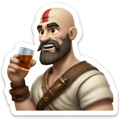 kratos drinking whiskey and smoking a cigar sticker