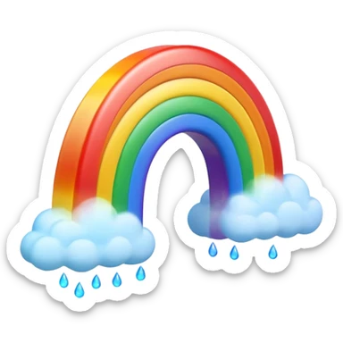 3D render of Rainbow, miniature weather phenomenon, volumetric particle effects, translucent arc with Red, Orange, Yellow, Green, Blue, Violet, elemental energy, emoji style, isolated on white background --v 6.0. sticker