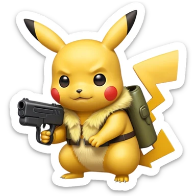 Pikachu holding a black toy gun side view  sticker