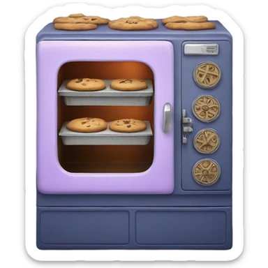 Realistic vintage  navy light purple oven with cookies baking inside of it. sticker
