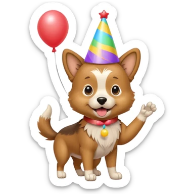 A dog wearing a party hat, wagging its tail while holding a tiny balloon.

















 sticker