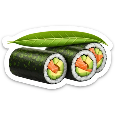 ["Salmon and avocado sushi roll wrapped in seaweed."] sticker