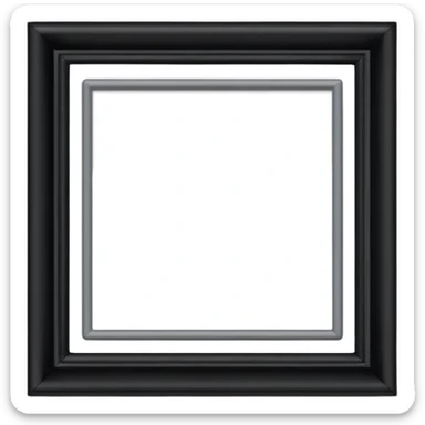 Minimalist emoji-style sticker of an empty rectangular picture frame, with pitch-black center. Clean edges, no texture, grayscale only.
 sticker