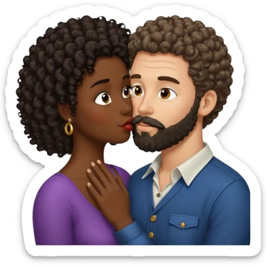 Beso mujer morena rizada y hombre blanco con barba negra sticker