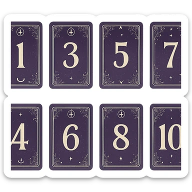 numbers in tarot aesthetics with a dark purple gradient to light purple background sticker