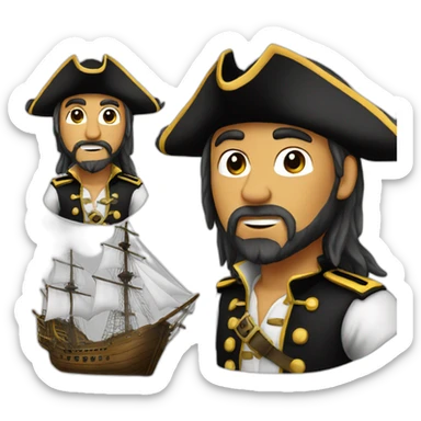 Pirate captain on a ship sticker
