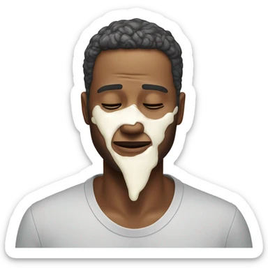 Man in pain with cream on his face sticker