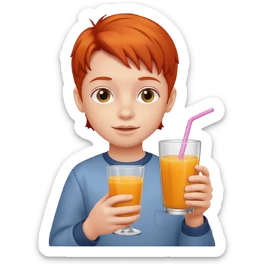 A redhead kid with a juice sticker