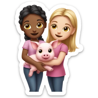 2 Girls with cute Piglet sticker