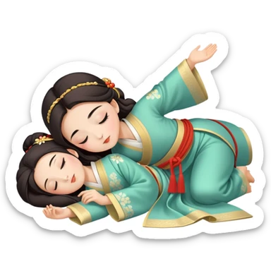 Beautiful girl in Hanfu lying on the ground sleeping sticker