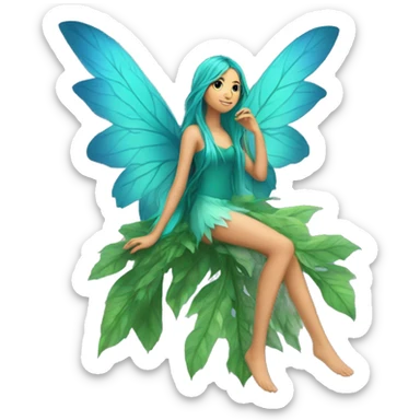 Beautiful, leaf, fairy, blue, turqoise, green, long hair, big wings sticker