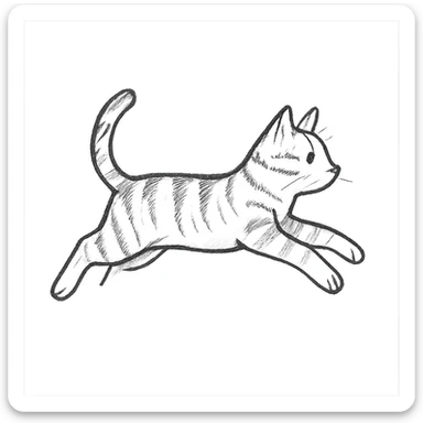 Make the jumping European shorthair cat a tabby cat in a minimal flat icon style with simple shapes and no background. sticker