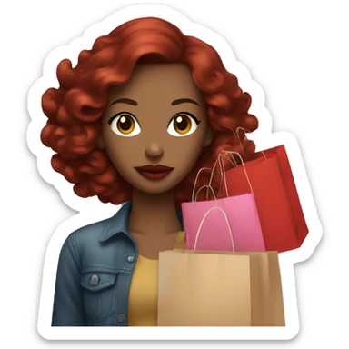 Woman with dark red hair big lips with shopping bags  sticker