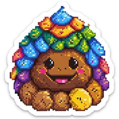 Pile of poo emoji with rainbow gradient colors, cute smiling face sticker