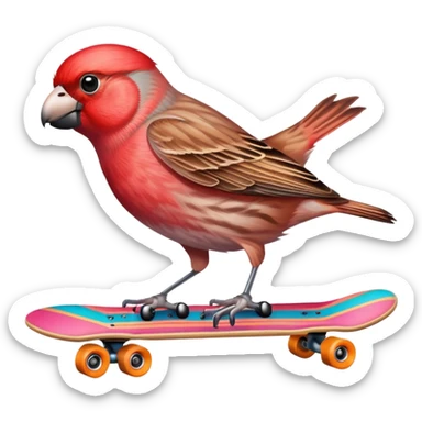 House finch on skateboard  sticker