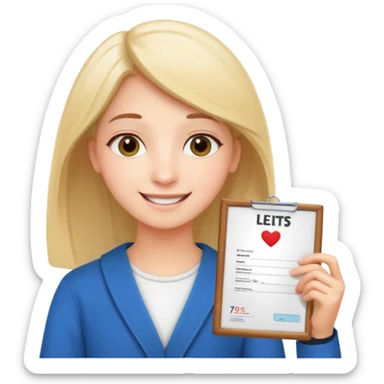 студентка радостная после успешной сдачи экзамена IELTS на 7.0 смотрит свои результаты на сертификате с текстом IELTS на белом фоне  sticker