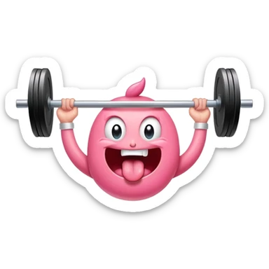 a cartoon tongue lifting an olympic barbell above its head, expressive and playful sticker