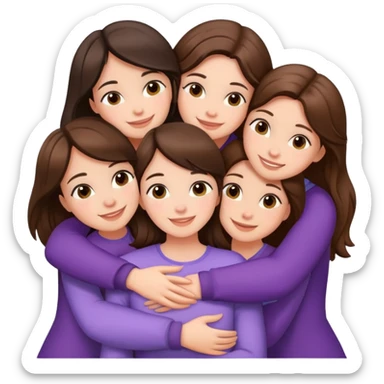 Five happy girls brunette and white races huggings  sticker
