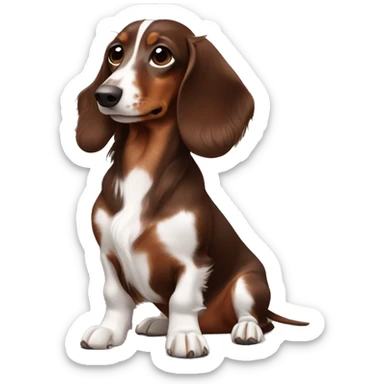 Long haired chocolate brown dachshund with one white paw sticker