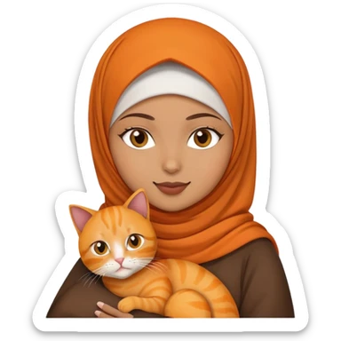 brown muslim woman holding an orange cat sticker