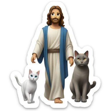 jesus and girl with brown hair blue eyes and grey cat walking into the sunset sticker