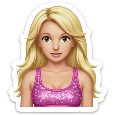 Britney Spears with long blonde hair, sequin pink crop top sticker