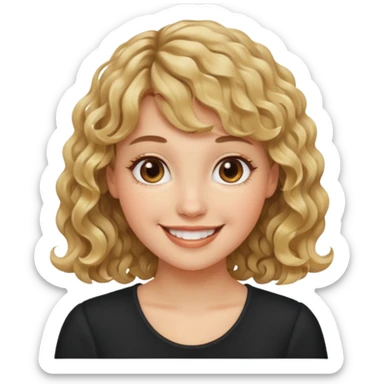 persona mujer con piel clara y rizos suaves color café con el fleco rubio sticker