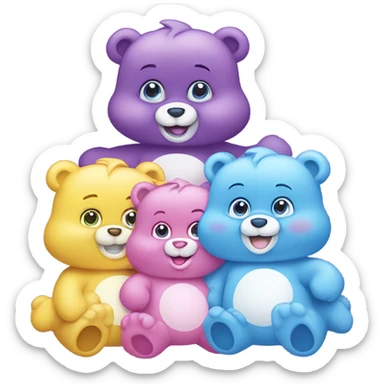 4 care bears pink, purple, blue and yellow sticker
