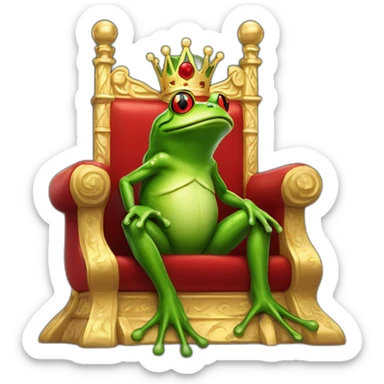 King frog sitting on a throne made of solid gold sticker