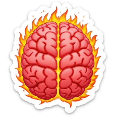 emoji-style illustration of a brain on fire, representing passion and discovery, compact design, high contrast, vibrant colors, optimized for emoji size sticker