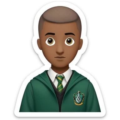 louis cordice is Blaise Zabini in harry potter, wear hogwarts slytherin uniform, Classic Buzz Cut hair, long face,thin, black skin sticker
