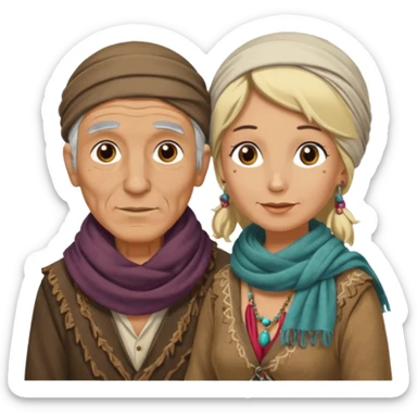 Elderly male gypsy and blonde female gypsy sticker
