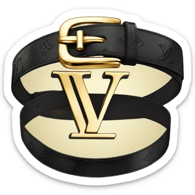 Luxury Black Louis hVuitton belt with Gold buckle sticker