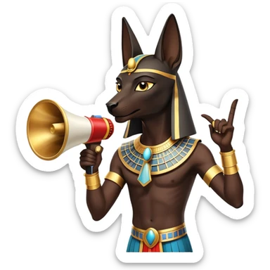 Anubis making an important announcement with an egyptian themed megaphone sticker