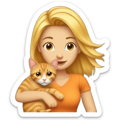 Blond woman holding an orange tabby cat sticker
