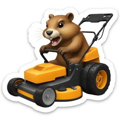 Beaver pushing a manual lawnmower  sticker