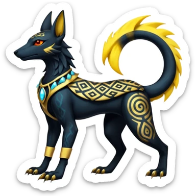 Scarred marked patterned randomly Anubis-Umbreon-Salandit-Luxray-Fakémon-fusion-animal-creature, full body  sticker