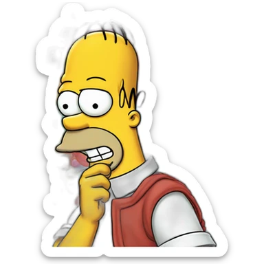 A caricature, Homer Simpson, hand-drawn with bubble on top his head with text "what the hell" make colorful sticker