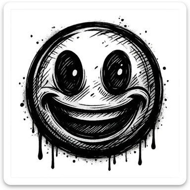 graffiti style emoji, black and white, high contrast, detailed, with a sense of urban artistry sticker