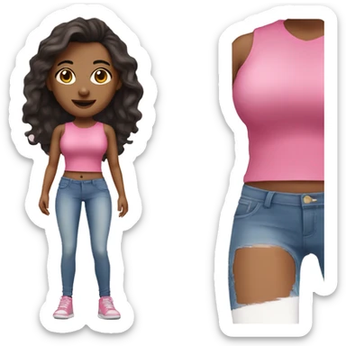 Brunette white baddie with a small waist in a pink top with jeans and sneakers  sticker