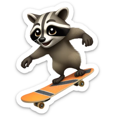 raccoon doing a kickflip sticker