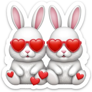 2 bunnies wearing sunglasses in love with hearts sticker