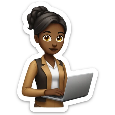 developer girl with laptop with brown skin and black straight hai sticker