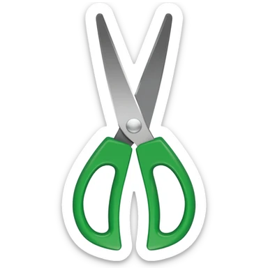 Full scissors with mid green handle, pointed up, blades and handle open sticker